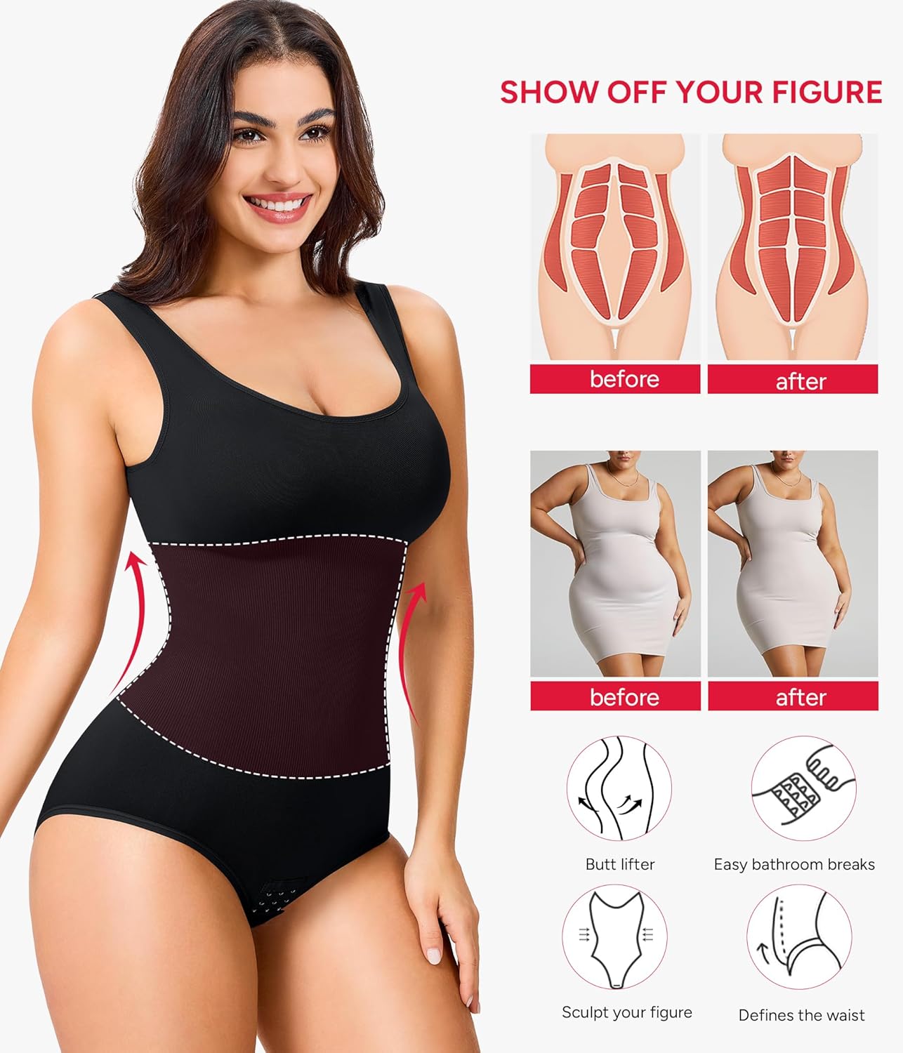 Womens' Waist Trainer Seamless Round Neck Tummy Control Shapewear Bodysuit
