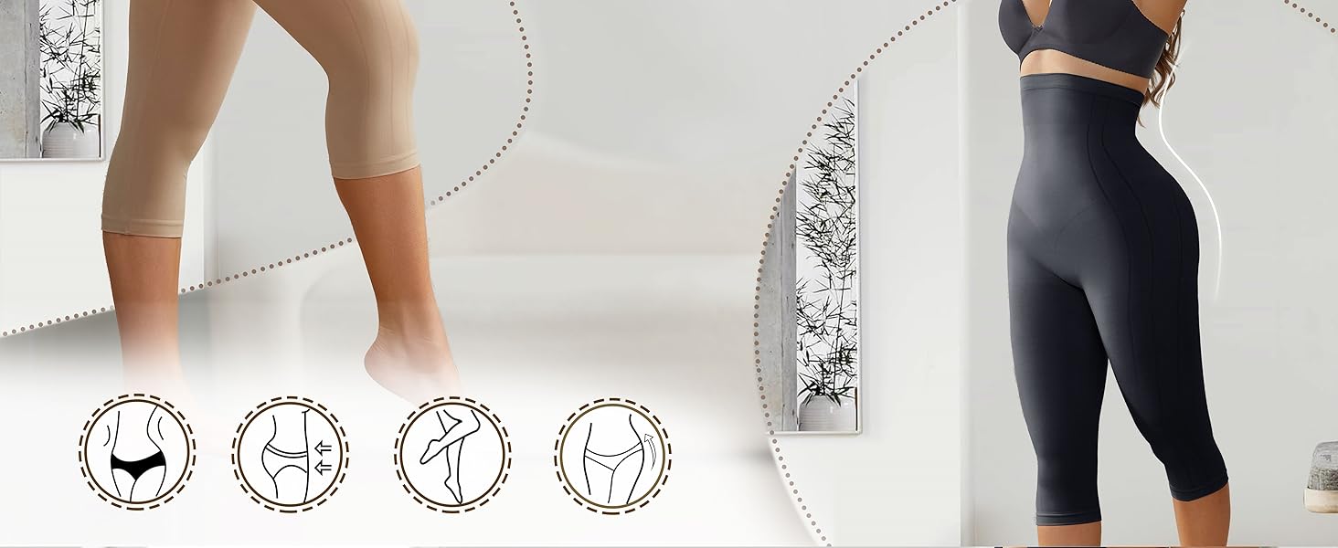 Compression Capri Leggings for Women Tummy Control Shapewear Pants High Waisted Trainer Leggings Thigh Slimmer