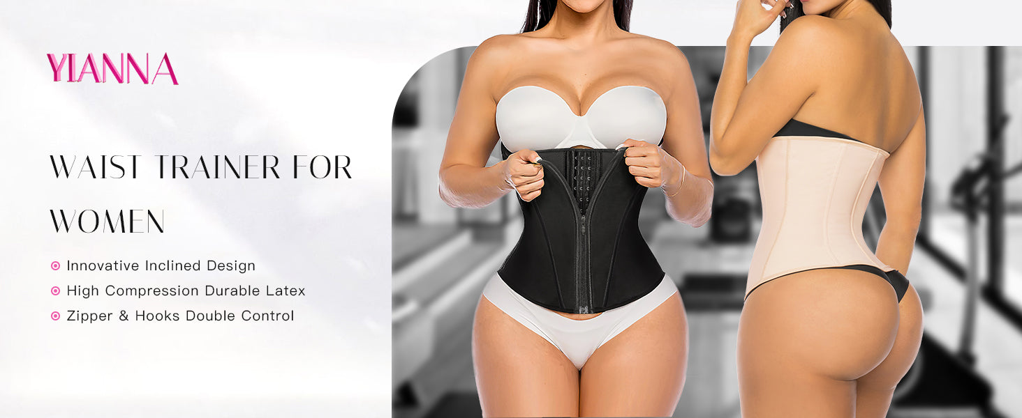 Waist Trainer for Women Latex Underbust Tummy Control Waist Cincher Corset Hourglass Body Shaper Zipper and Hooks