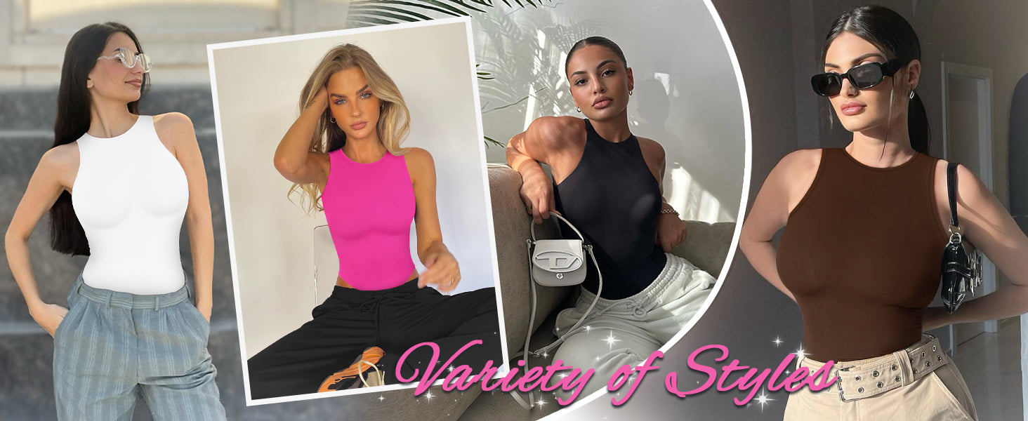 Women's Tummy Control Shapewear Bodysuit High Neck Seamless Body Shaper Sleeveless Racerback Thong Body Suit Tank