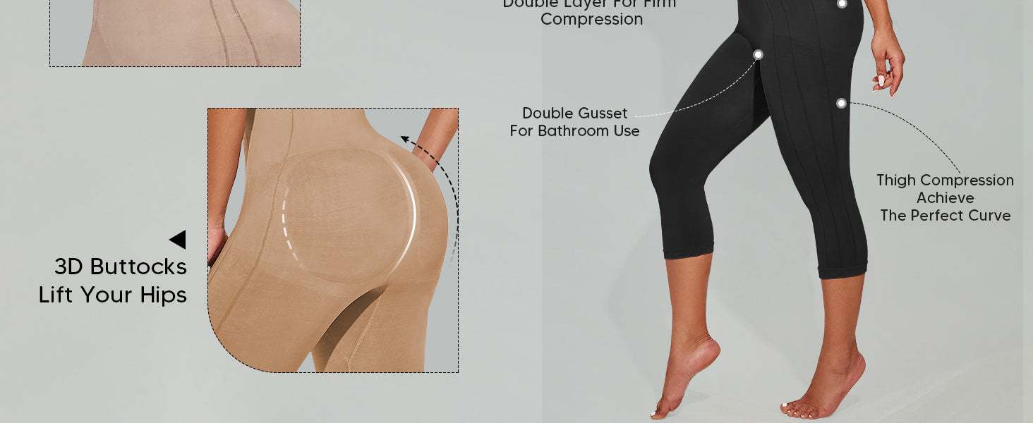 Shapewear Leggings for Women Tummy Control High Waisted Capri Body Shaper Butt Lift Thigh Slimmer