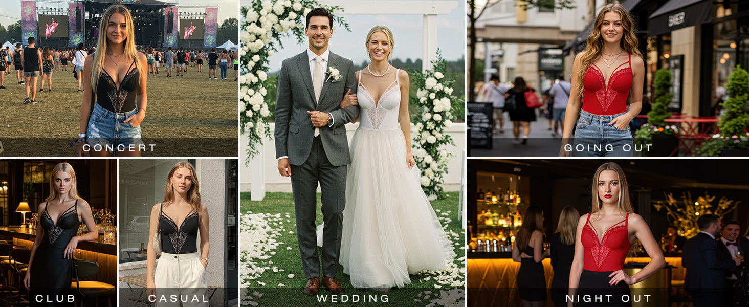 Popilush Lace Bodysuits for Women Corset Shapewear Tummy Control Body Suits V Neck Thong Underwired Outfits Side Zipper