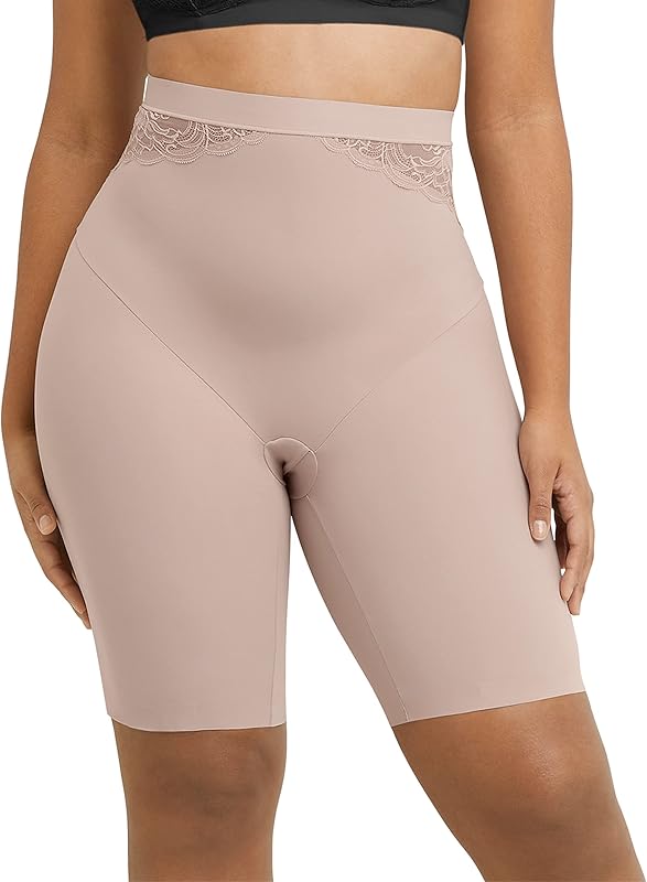 Women's Shapewear High-Waist Thigh Slimmer, Tummy Control Thigh Slimmer, Lace-Trimmed Shapewear Shorts