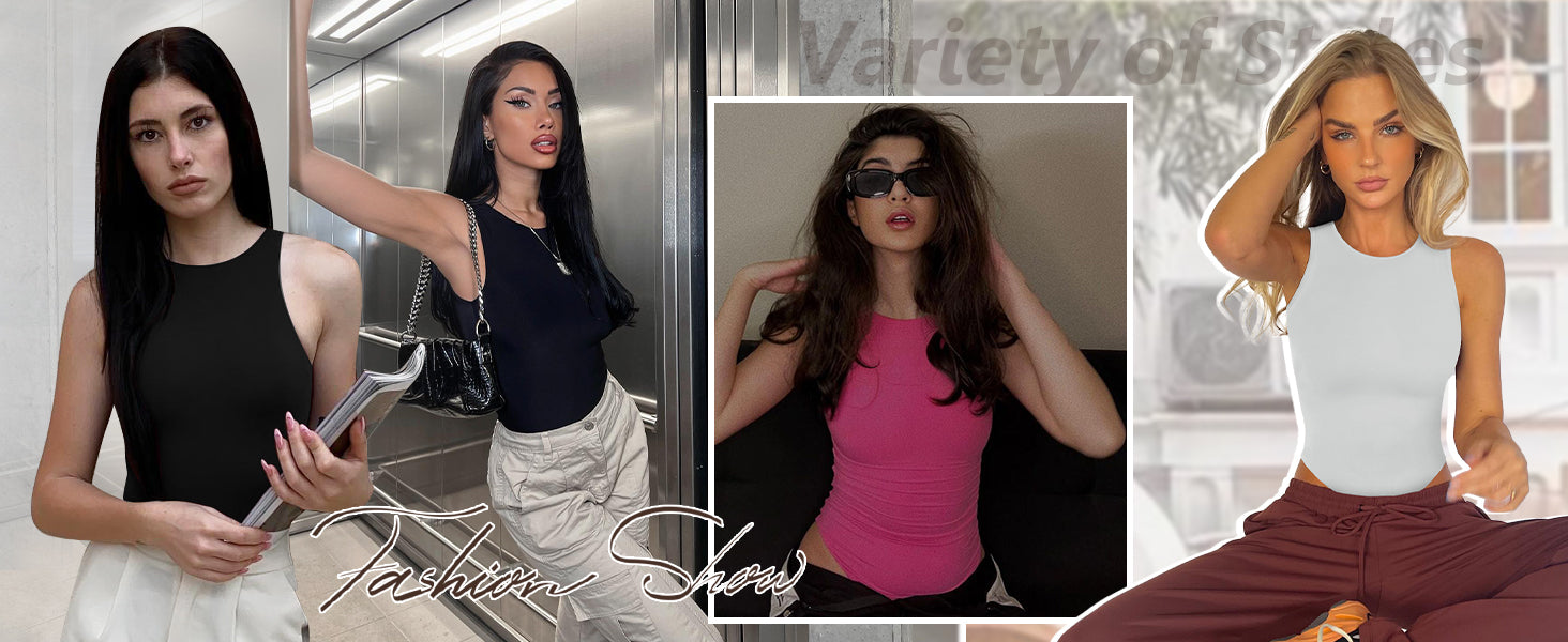 Women's Tummy Control Shapewear Bodysuit High Neck Seamless Body Shaper Sleeveless Racerback Thong Body Suit Tank