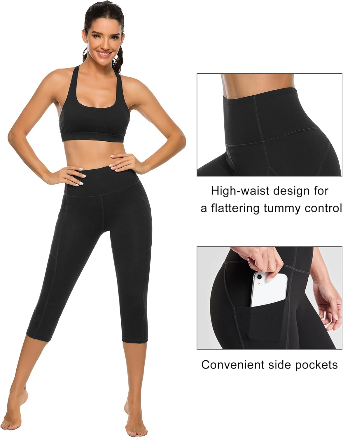 Stelle Women's Capri Yoga Pants with Pockets Essential High Waisted Legging for Workout Cycling Leggings