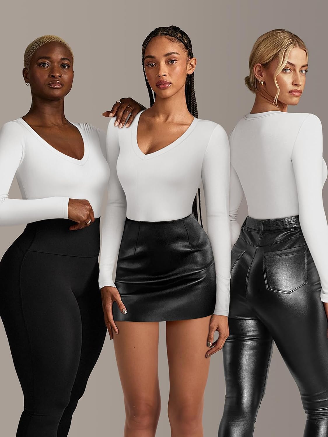 Deep V Neck Long Sleeve Bodysuits for Women Sexy Going Out Tops Body Suits