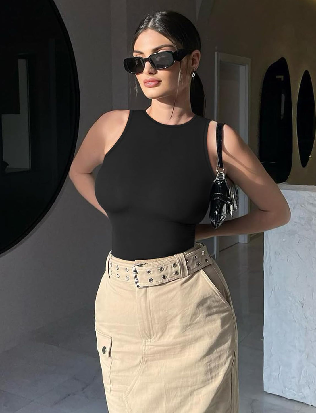 Women's Tummy Control Shapewear Bodysuit High Neck Seamless Body Shaper Sleeveless Racerback Thong Body Suit Tank